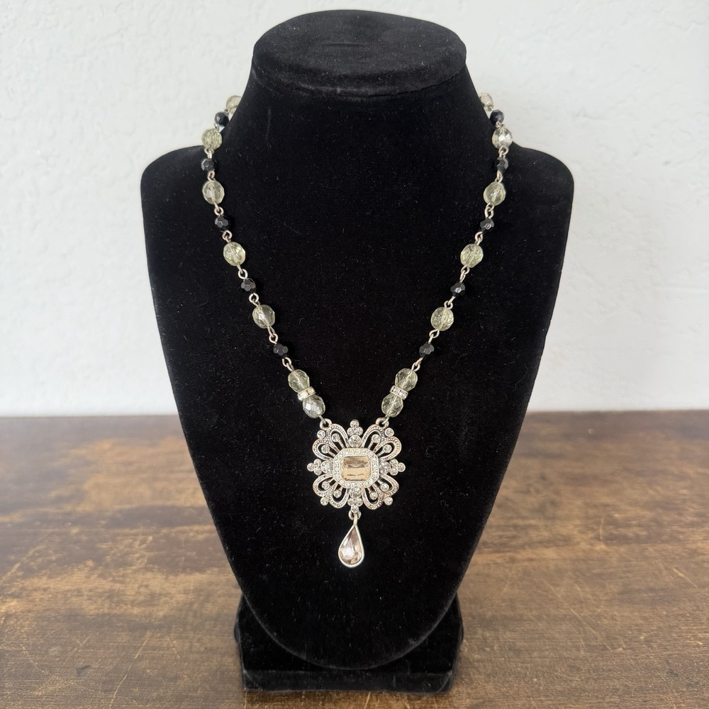 Vintage Avon Teardrop‎ Victorian Crystal Beaded Statement Necklace Pendant